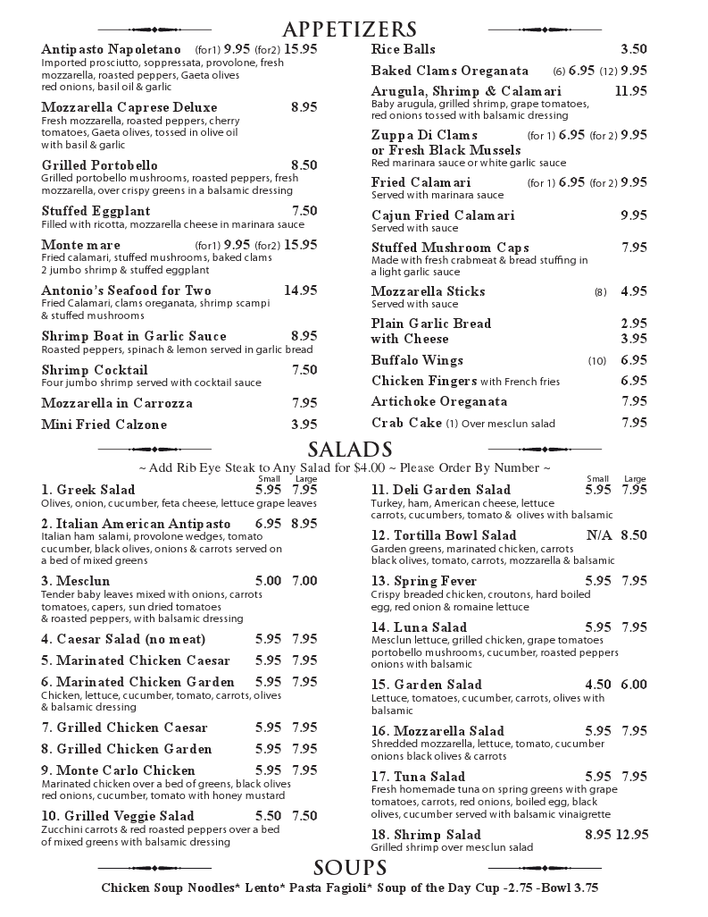Antonio's Monroe Menu