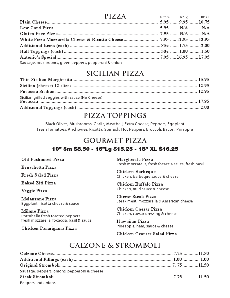 Antonio's Monroe Menu