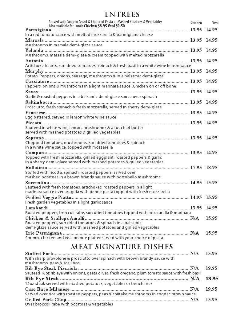Antonio's Monroe Menu