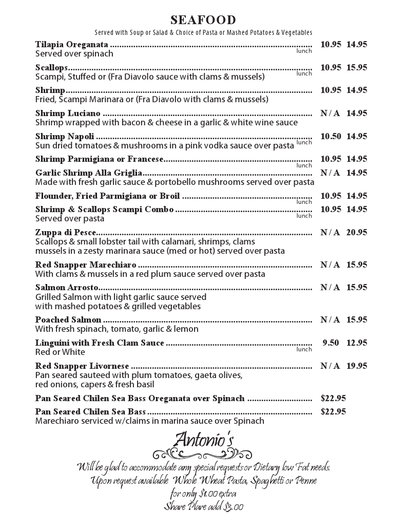 Antonio's Monroe Menu